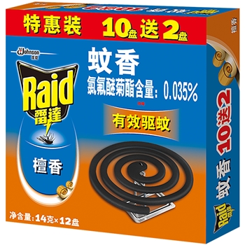 雷达(Raid) 蚊香 盘香 12盘*14g 无烟 檀香型 灭蚊